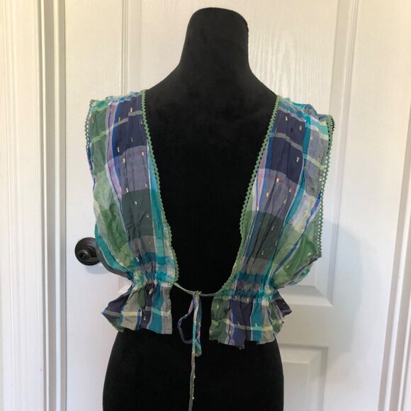 Aerie Women's Plaid Peplum Cropped Tank Top Size Large Multicolor NWT‎ - Picture 7 of 11